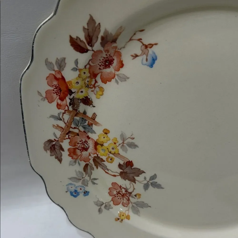 Lido WS George Canarytone Vintage Floral 9 1/2 Inch Dinner Plates Set 2 Made USA